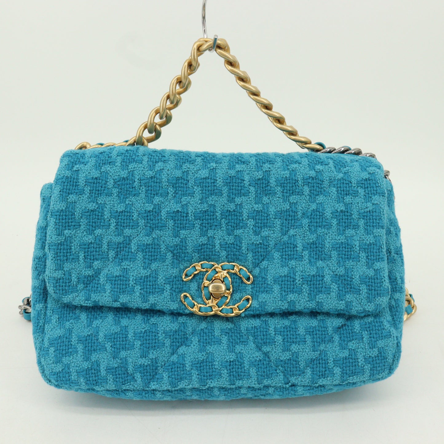 Tweed Chanel 19 2-way chain shoulder bag, blue, multi-metal fittings, 28th series