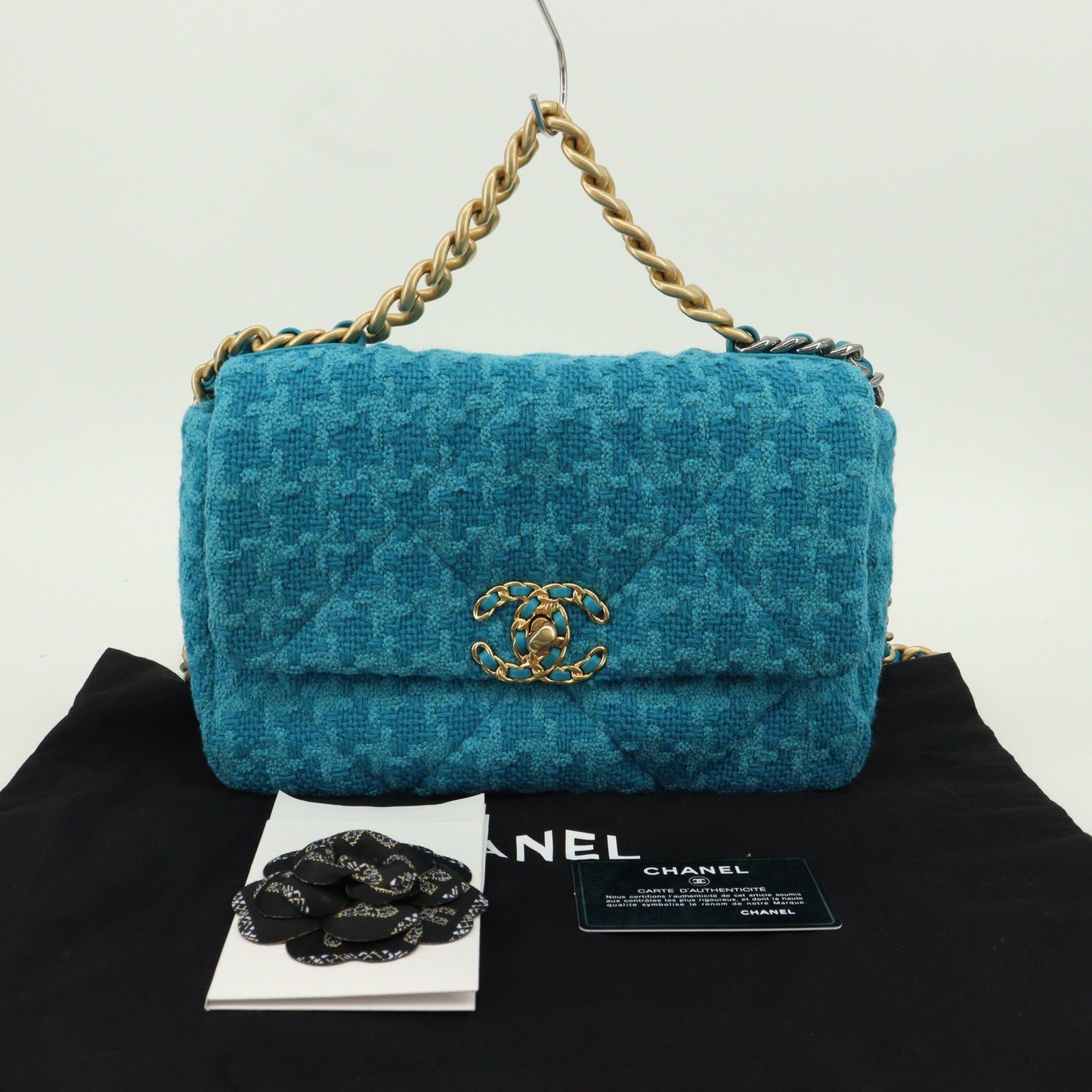 Tweed Chanel 19 2-way chain shoulder bag, blue, multi-metal fittings, 28th series