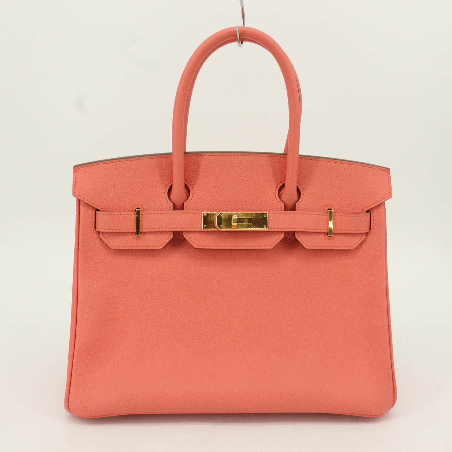 Epsom Birkin 30 Flamingo G hardware, unclear engraving