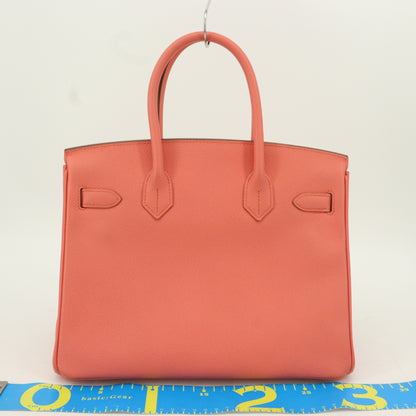 Epsom Birkin 30 Flamingo G hardware, unclear engraving