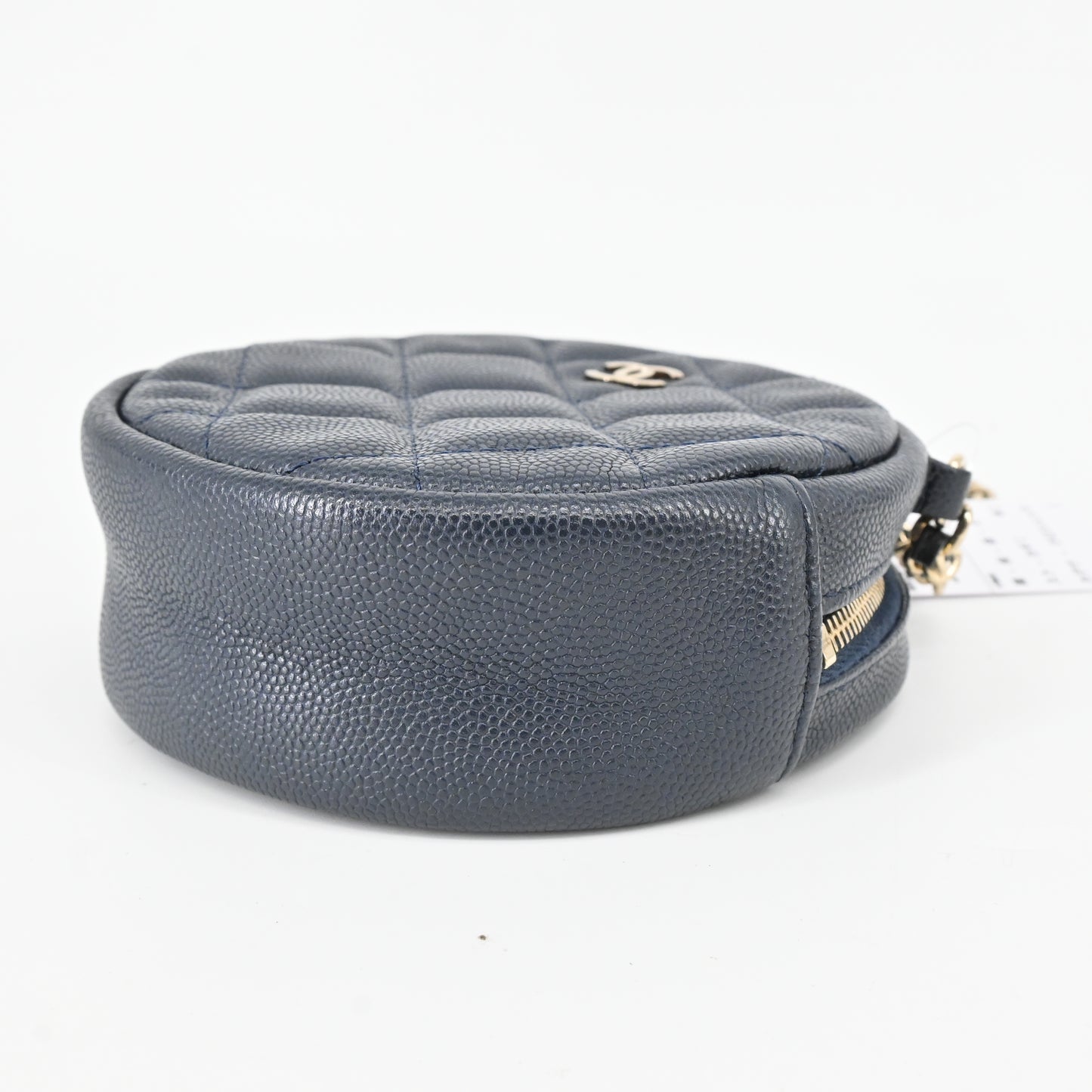 Caviar skin round chain shoulder bag, navy, G hardware, 26th series