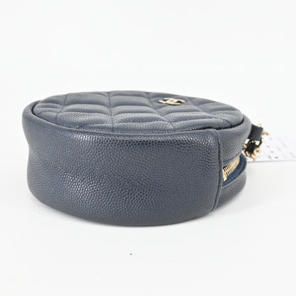 Caviar skin round chain shoulder bag, navy, G hardware, 26th series