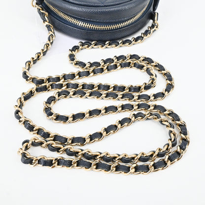 Caviar skin round chain shoulder bag, navy, G hardware, 26th series