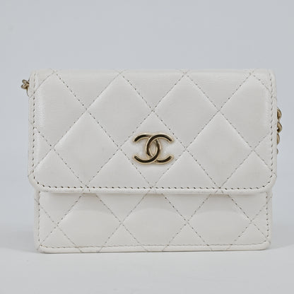 Lambskin Matelasse Chain Wallet White G Hardware 31 Series