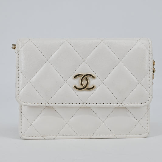 Lambskin Matelasse Chain Wallet White G Hardware 31 Series