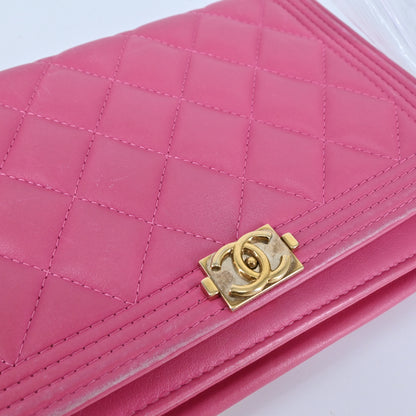 Leather Boy Chanel Chain Wallet Pink G Metal Fittings 24th Series