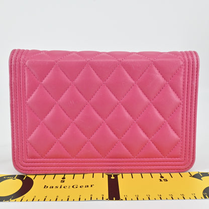 Leather Boy Chanel Chain Wallet Pink G Metal Fittings 24th Series