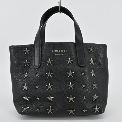 Leather stud 2-way shoulder bag, black