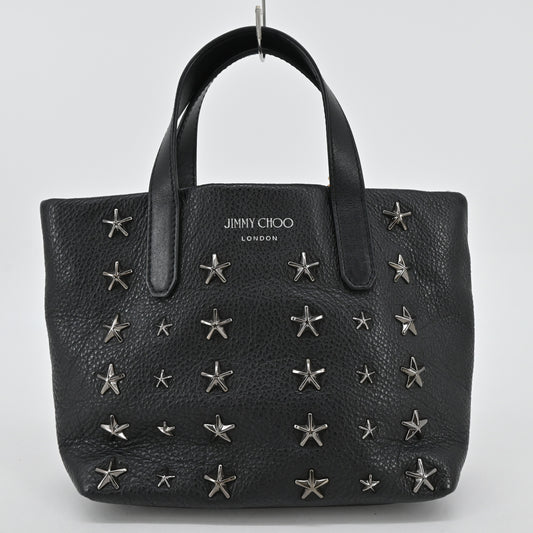 Leather stud 2-way shoulder bag, black
