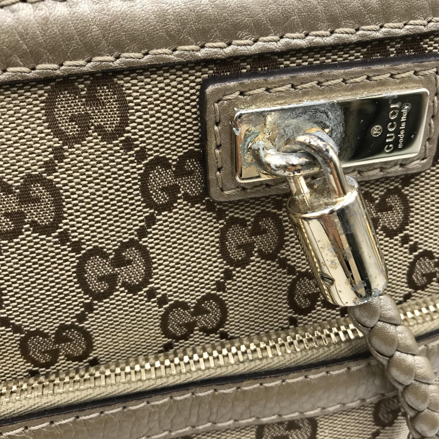 Gucci Gold GG Canvas Bella Tote Bag