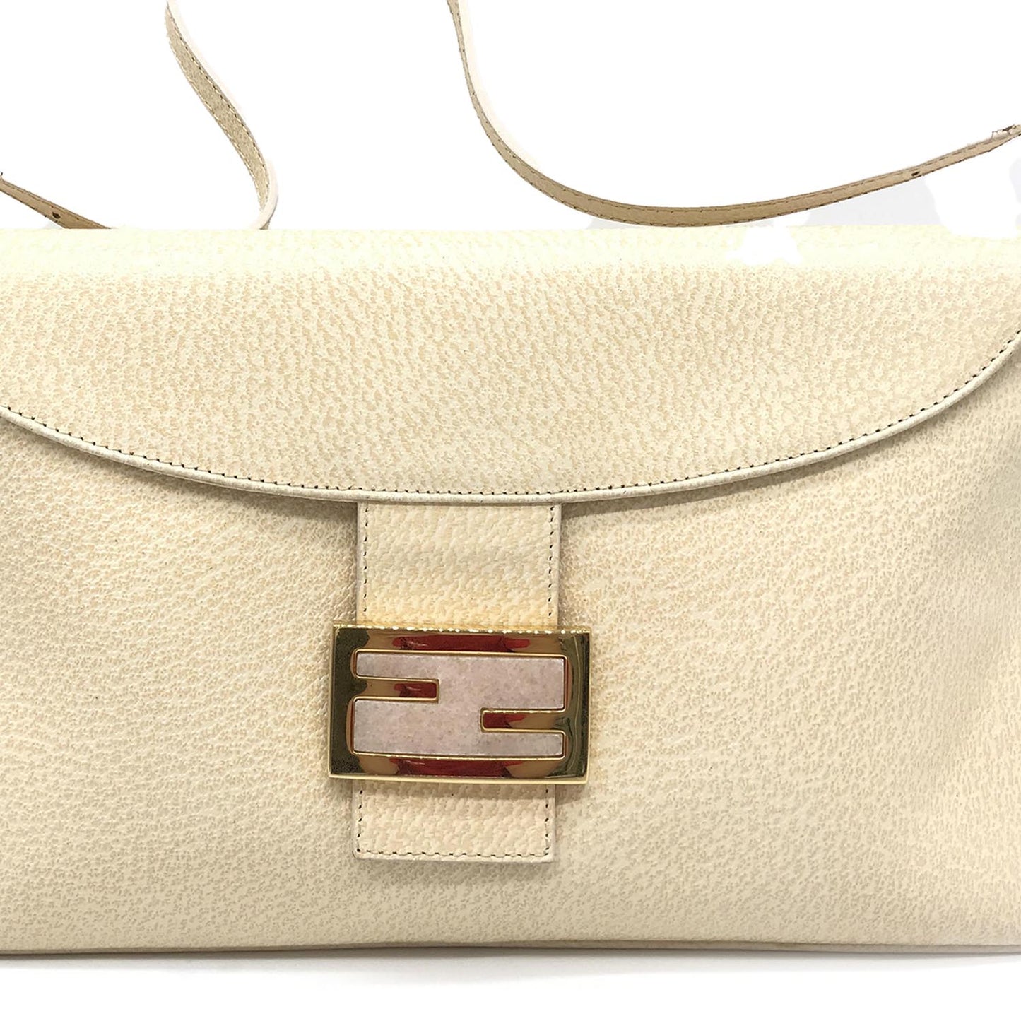 Fendi Beige Leather Handbag with Gold Clasp