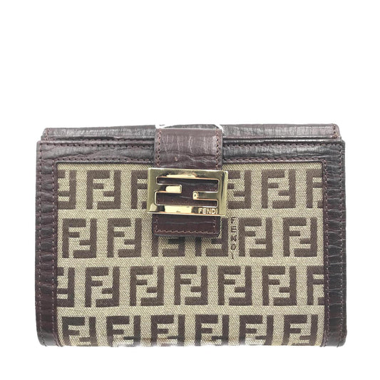 Fendi Trifold Zucca Wallet Canvas and Leather