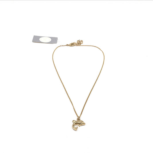 Christian Dior Dolphin Rhinestone Gold Necklace