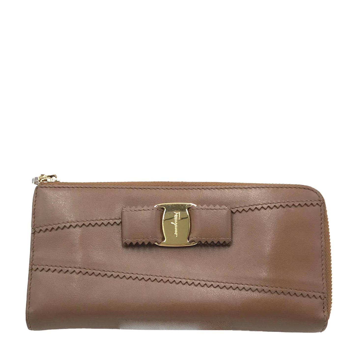 Salvatore Ferragamo Sella Calf Leather Zipper Closure Wallet