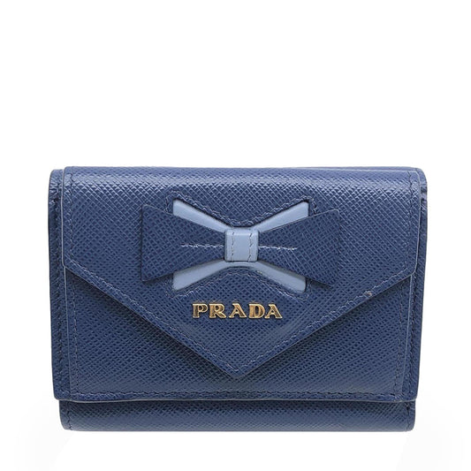 Prada Saffiano Leather Trifold Bow Wallet