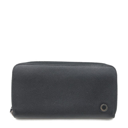 Bulgari Black Leather Circle Logo Long Zip Wallet