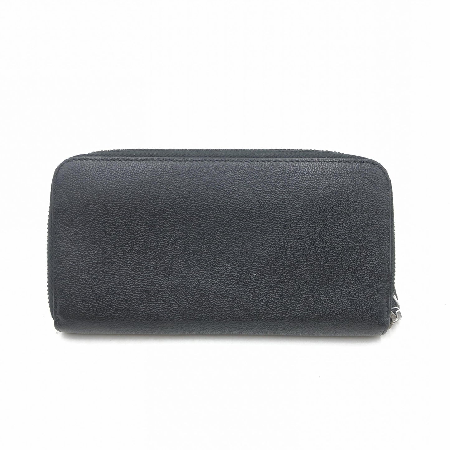 Bulgari Black Leather Circle Logo Long Zip Wallet