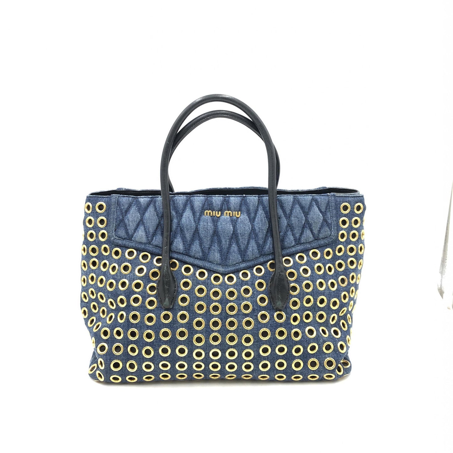 Miu Miu Perforated Studs Denim Tote Bag