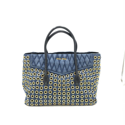 Miu Miu Perforated Studs Denim Tote Bag