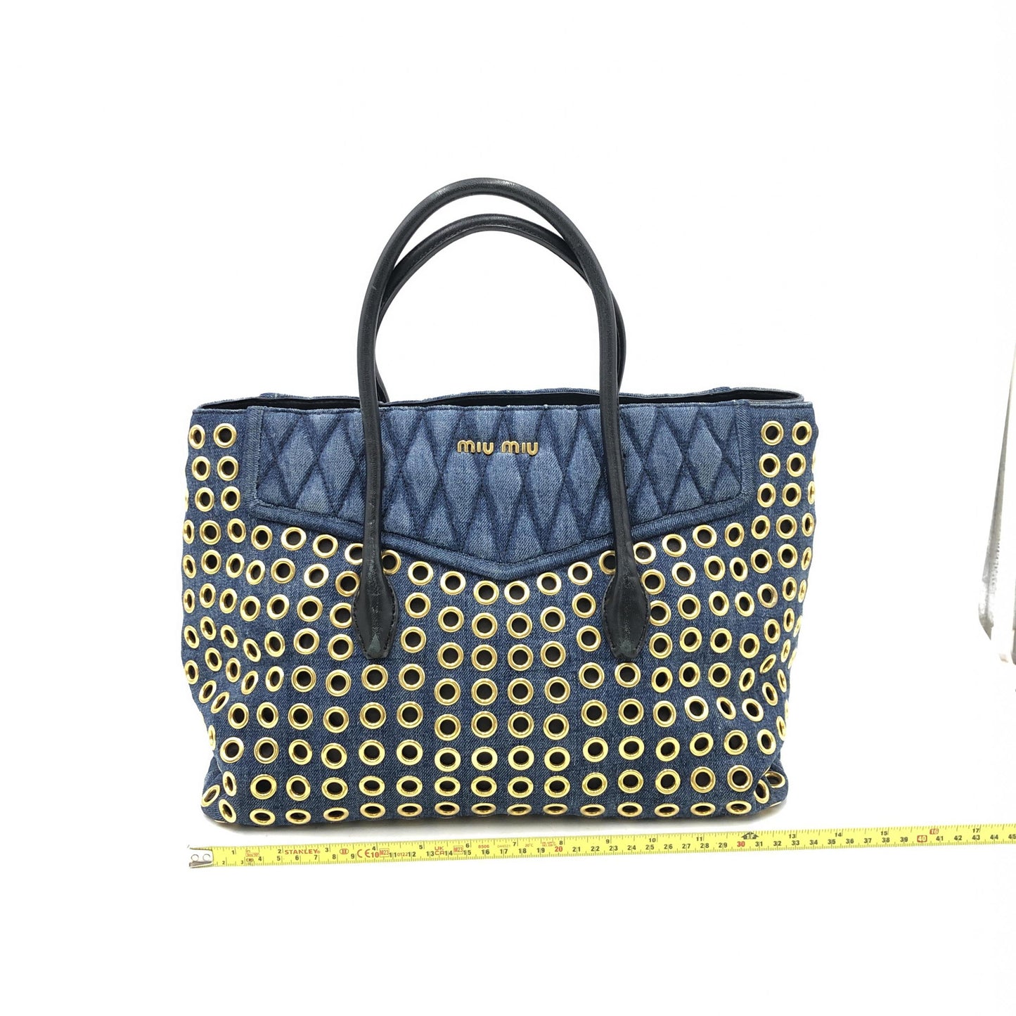 Miu Miu Perforated Studs Denim Tote Bag