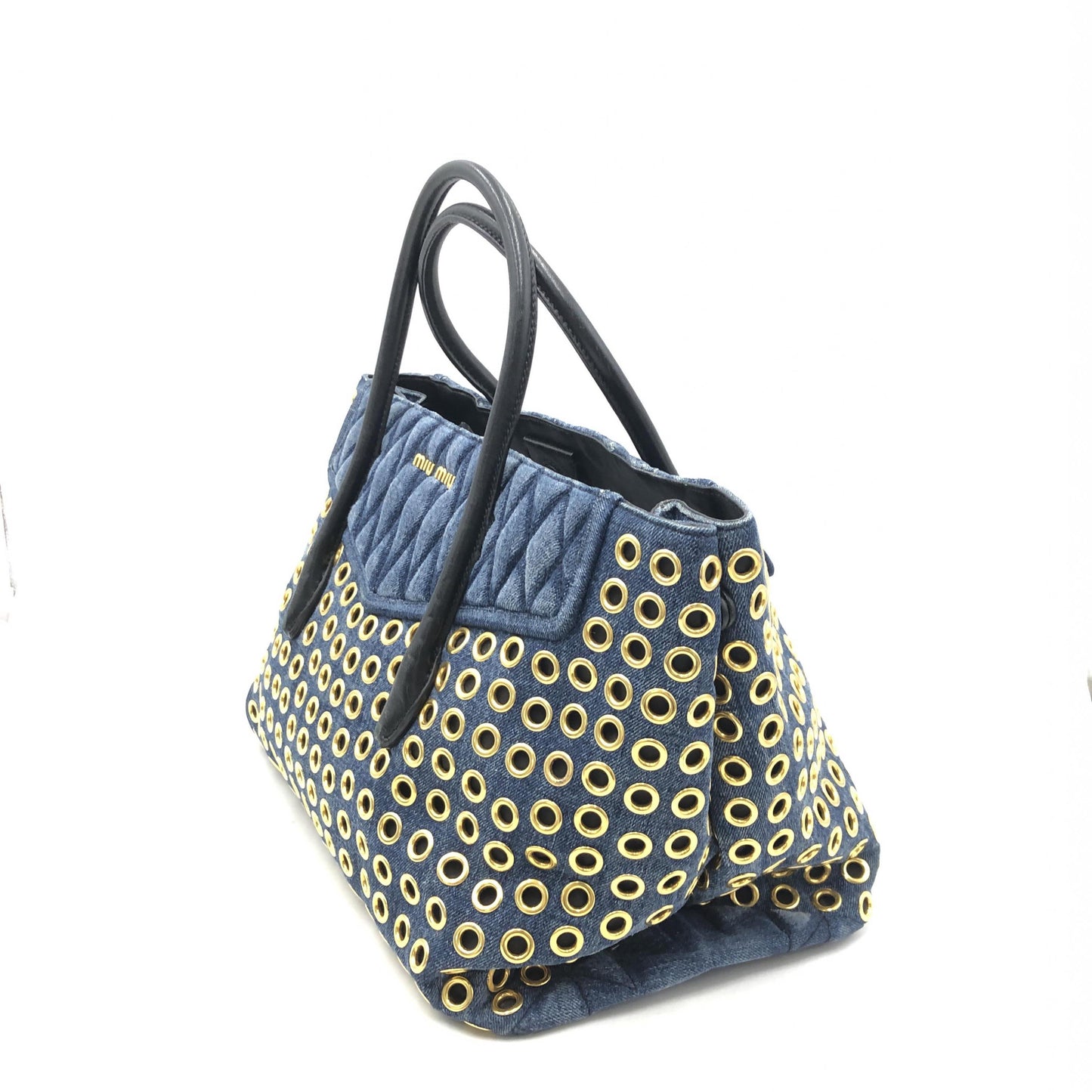 Miu Miu Perforated Studs Denim Tote Bag