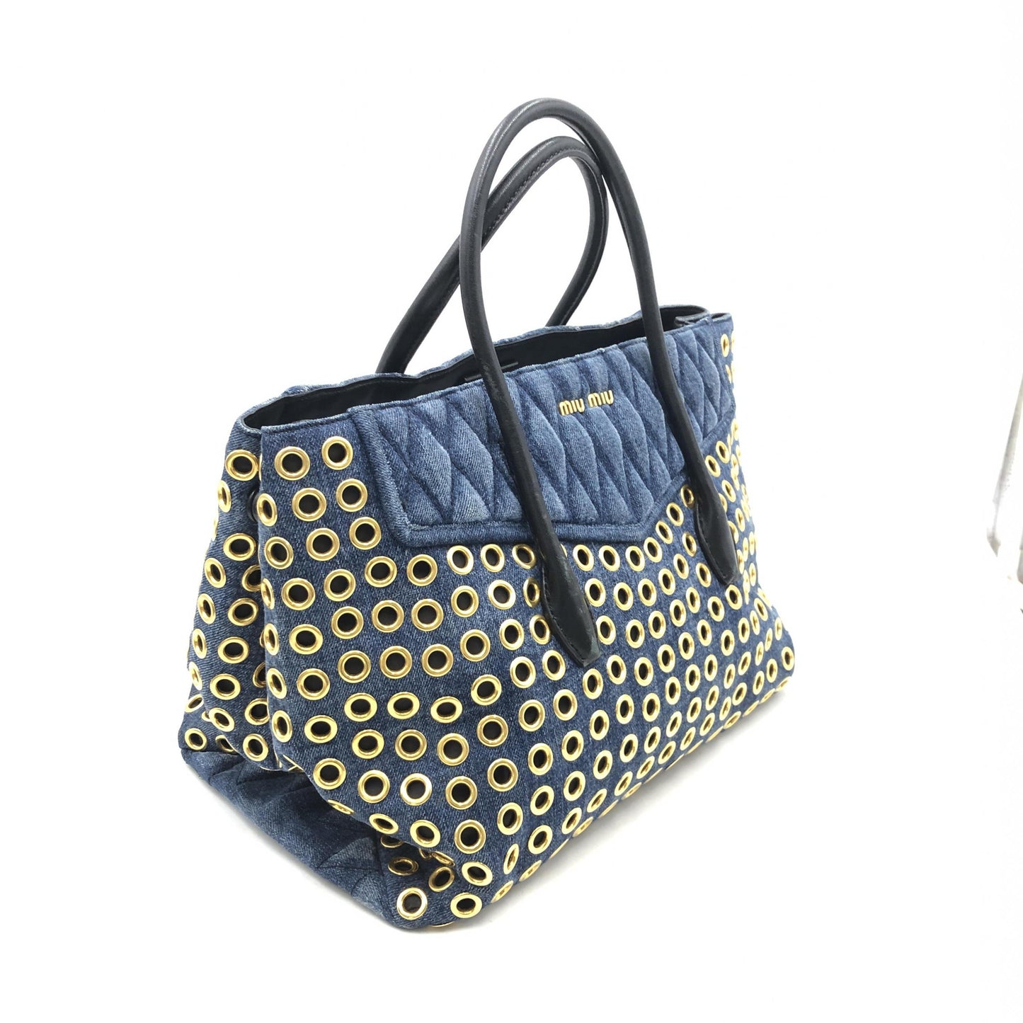 Miu Miu Perforated Studs Denim Tote Bag