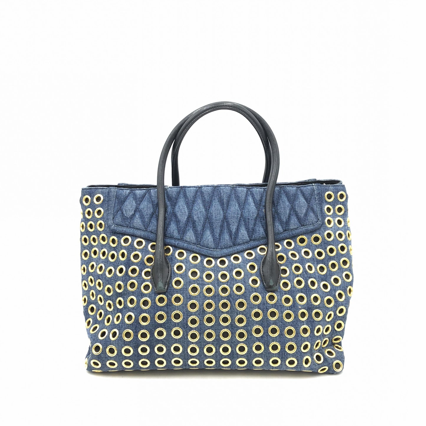 Miu Miu Perforated Studs Denim Tote Bag