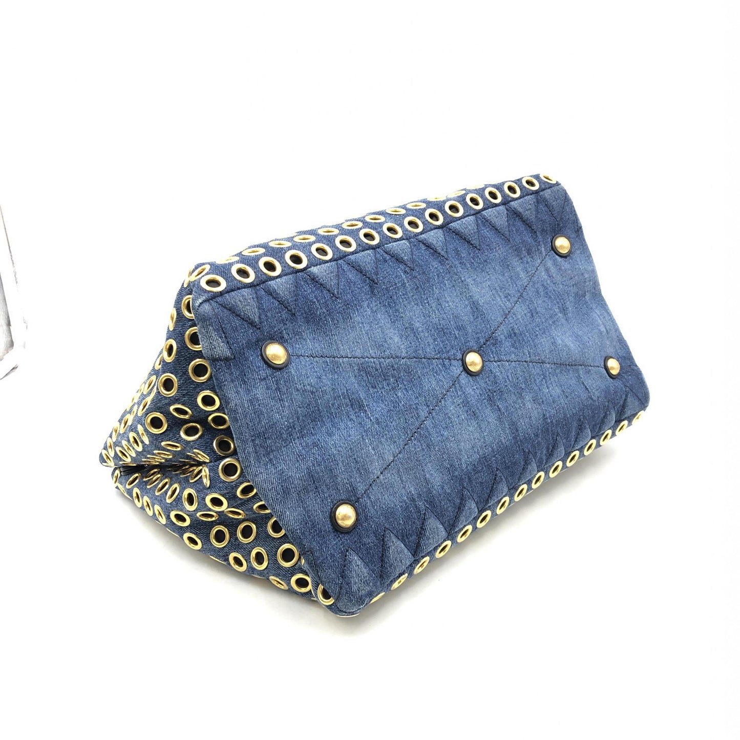 Miu Miu Perforated Studs Denim Tote Bag