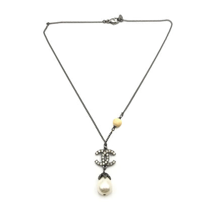 Chanel Faux Pearl CC Logo Pendant Necklace