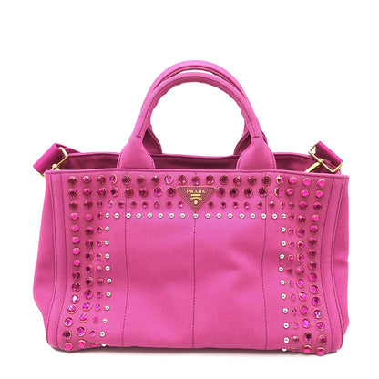 Prada Canapa Embellished Canvas Tote