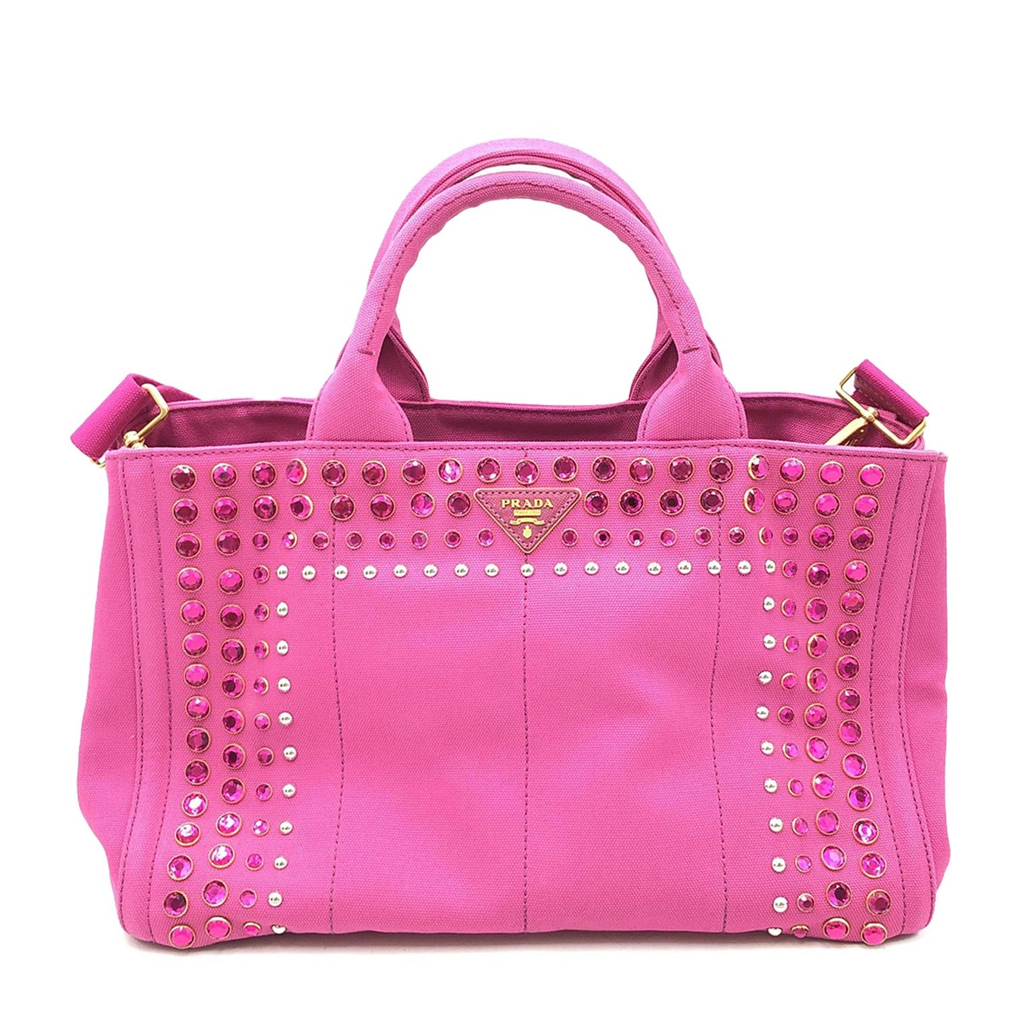 Prada Canapa Embellished Canvas Tote