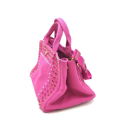 Prada Canapa Embellished Canvas Tote