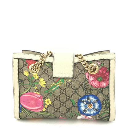 Gucci GG Supreme Monogram Flora Textured Calfskin Small Padlock Tote