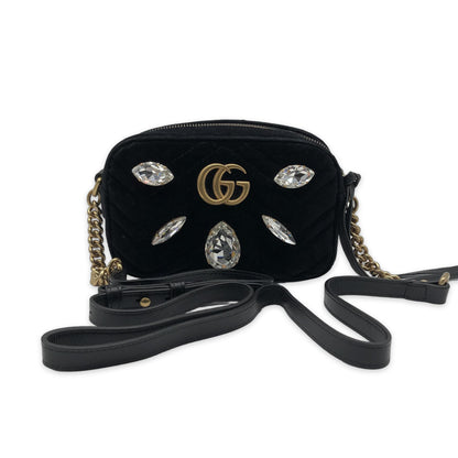 GG Marmont Matelasse Marquise Crystals Velvet Mini Chain Shoulder Bag