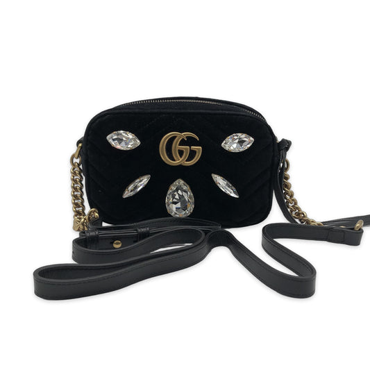 GG Marmont Matelasse Marquise Crystals Velvet Mini Chain Shoulder Bag