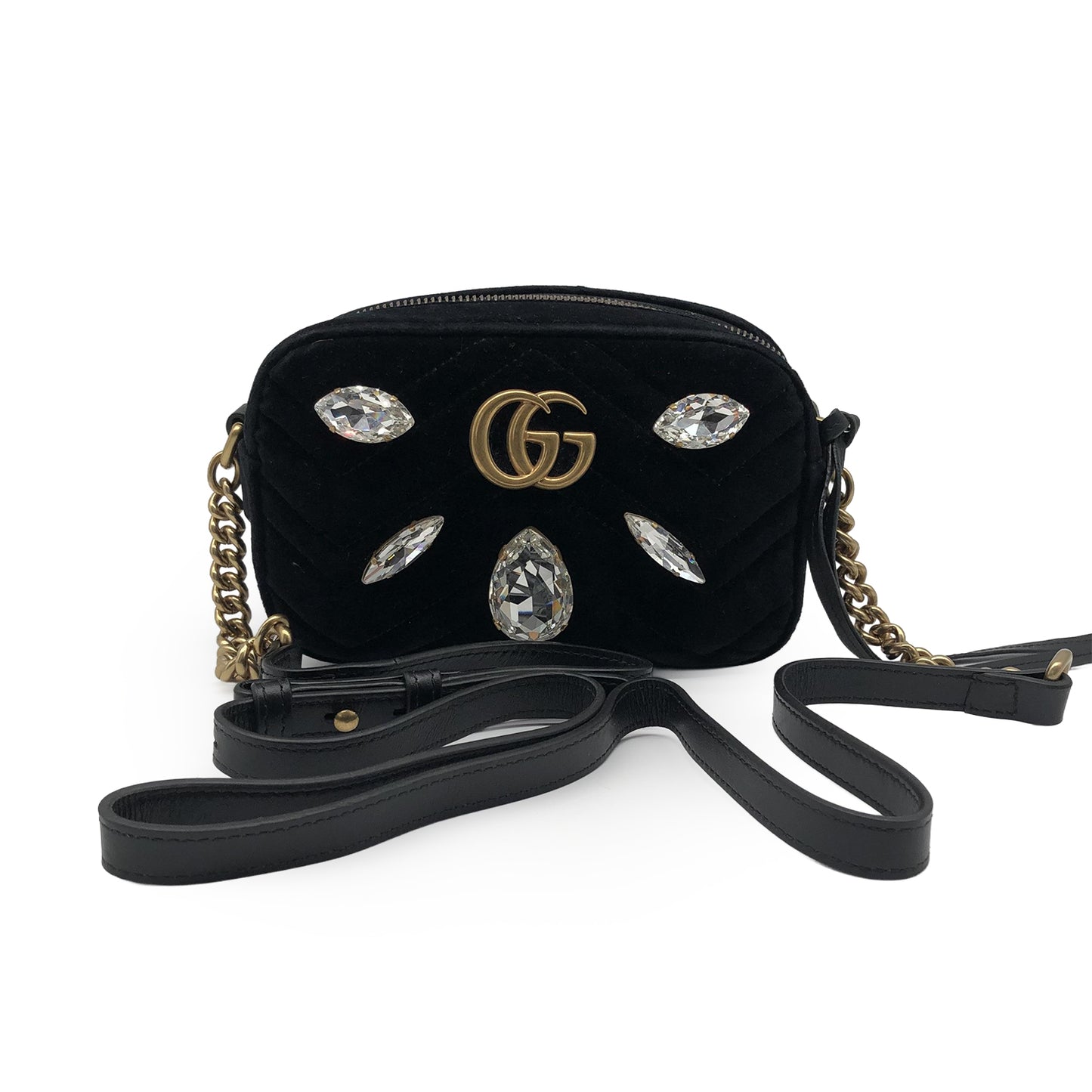 GG Marmont Matelasse Marquise Crystals Velvet Mini Chain Shoulder Bag