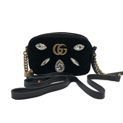 GG Marmont Matelasse Marquise Crystals Velvet Mini Chain Shoulder Bag