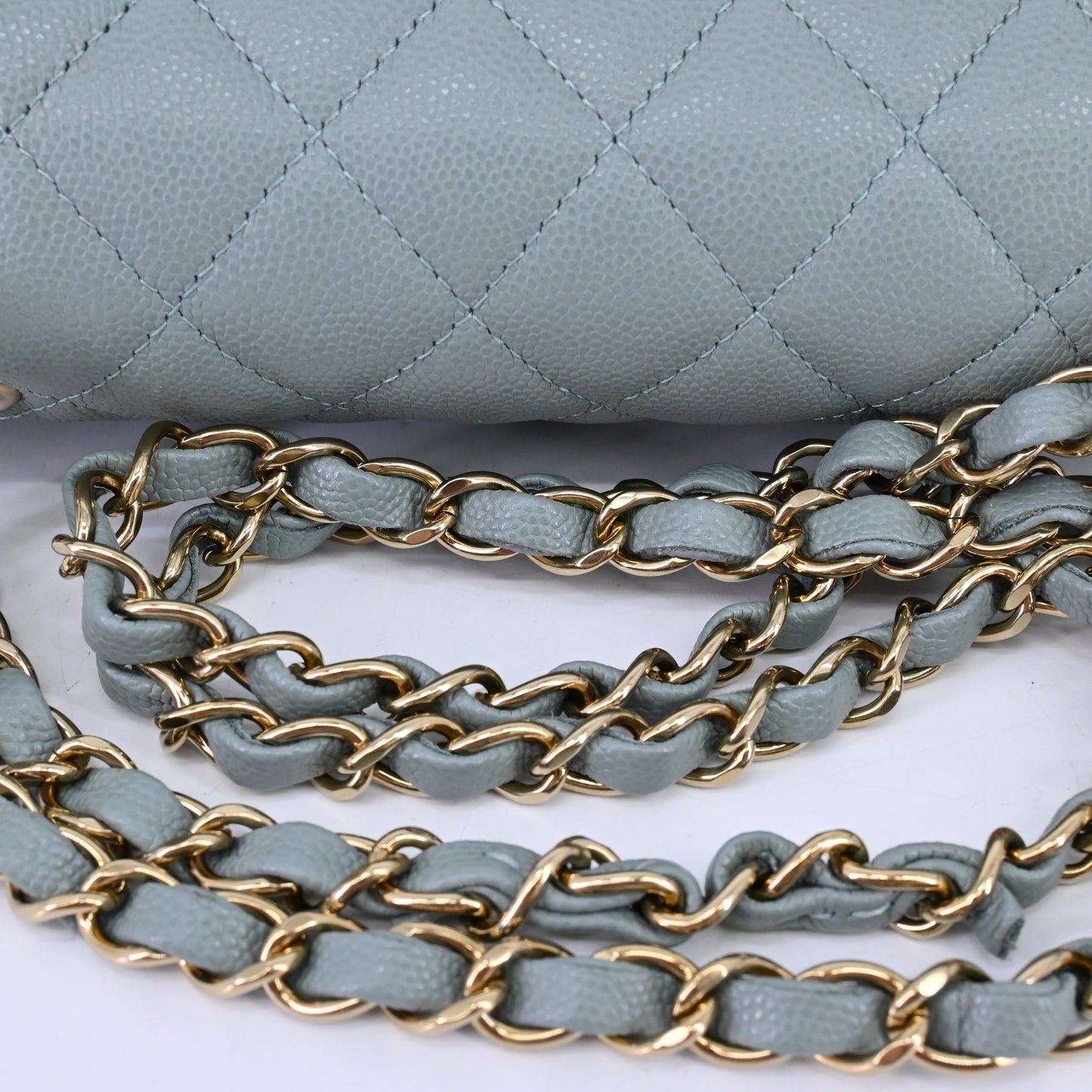 Matelasse Caviar Skin Light Green G Metal Fittings W Flap W Chain 23cm IC Chip