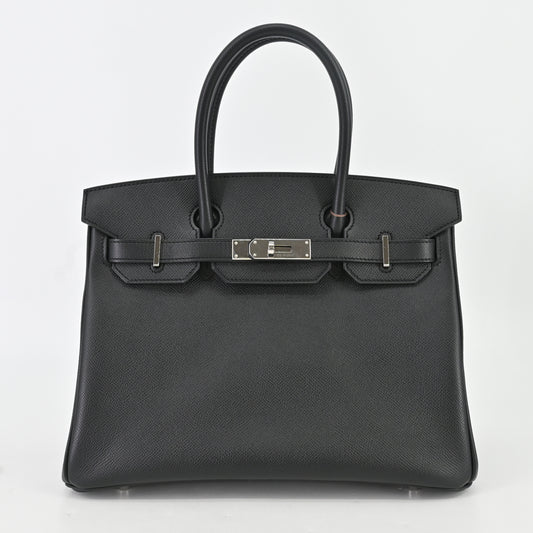 Birkin 30, Epsom leather, black, silver hardware, Q stamp