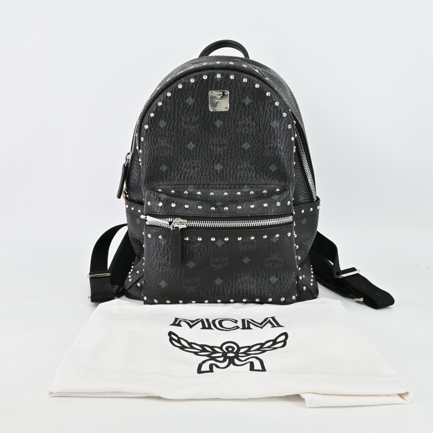 Leather studded backpack in black