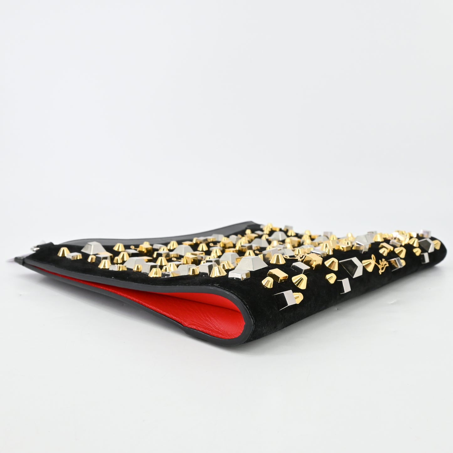 Suede/calf 2-way clutch, black