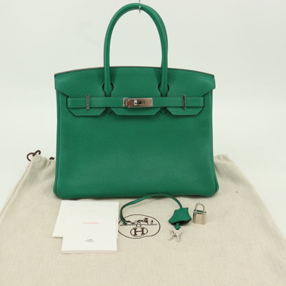 Taurillon Clemence Verso Birkin 30 Vert Vertigo x Veau Fonce SV hardware C stamp