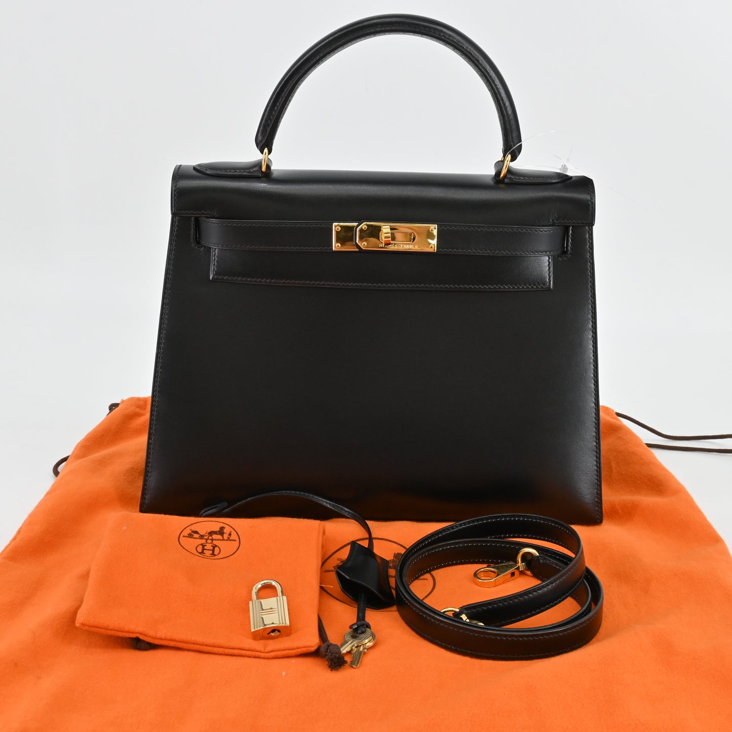 Kelly 28 Box calf Black Outside stitching G metal fittings 〇U stamp