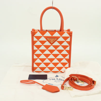 Canvas x Saffiano 2WAY mini handbag Orange x White