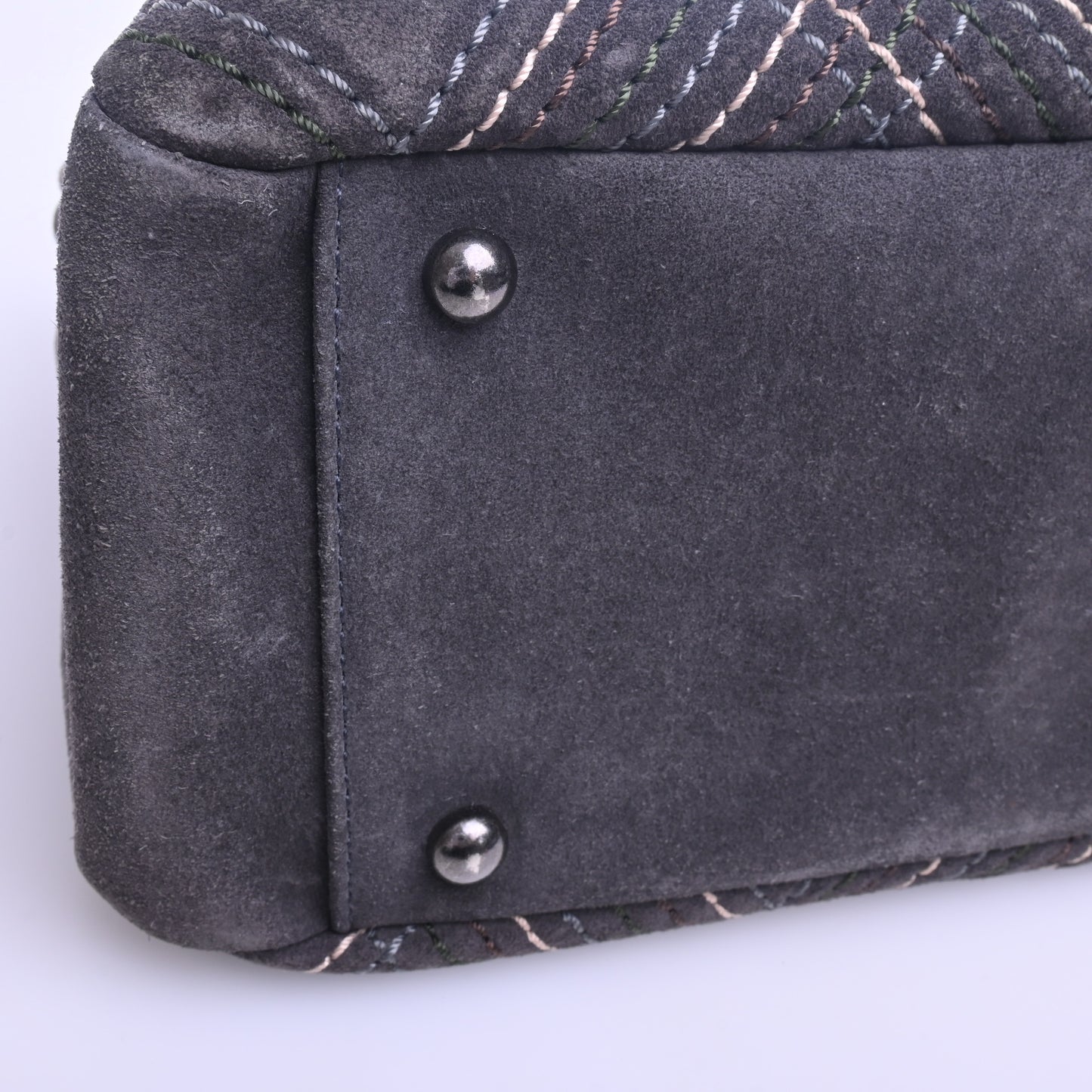 Suede shoulder bag, grey, silver hardware, 18th series