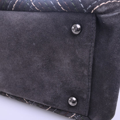 Suede shoulder bag, grey, silver hardware, 18th series