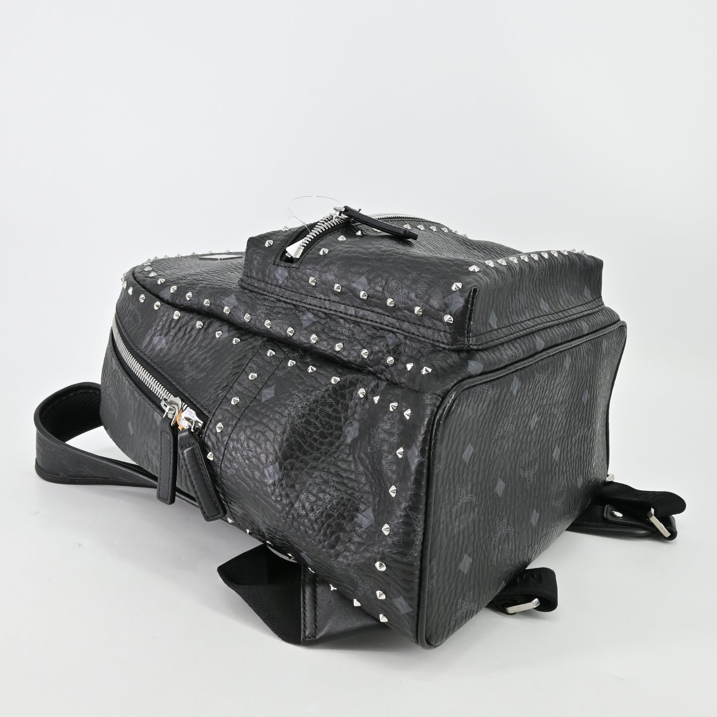 Leather studded backpack in black