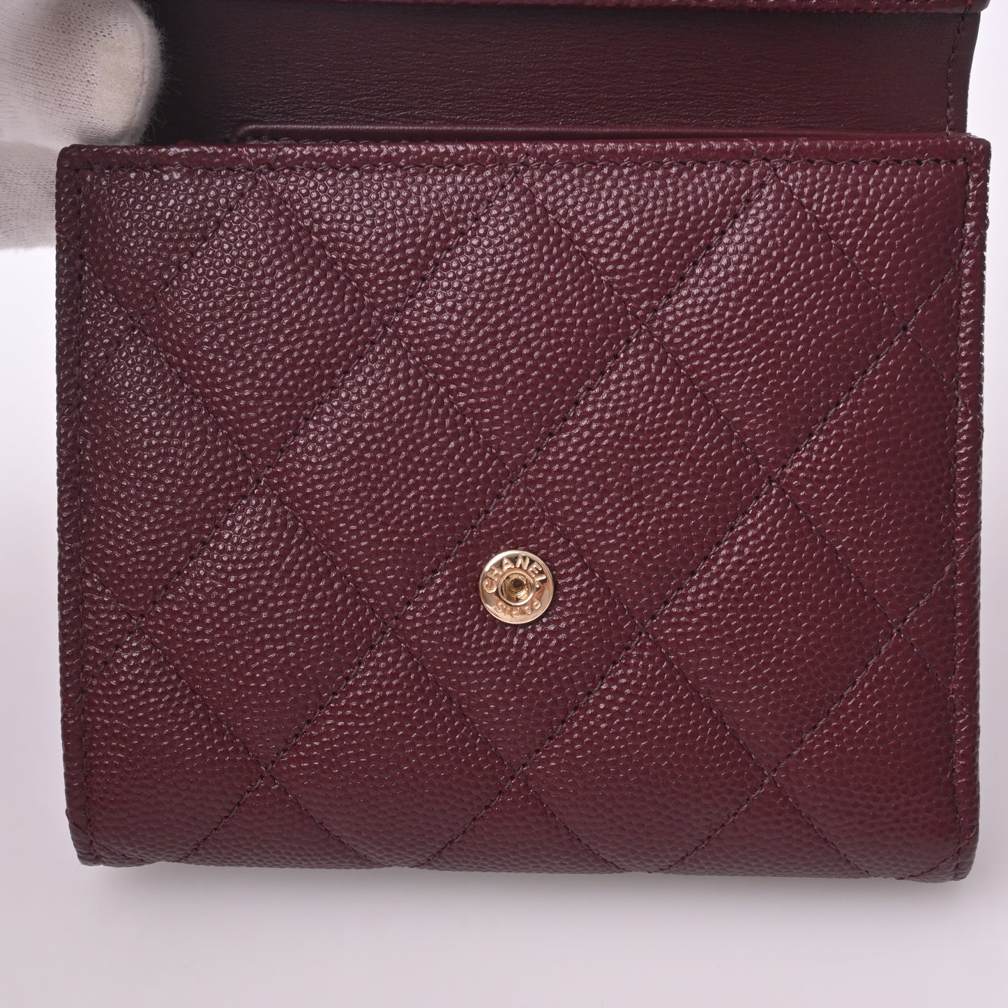 Caviar Tri-fold Wallet Bordeaux G Hardware 31 Series