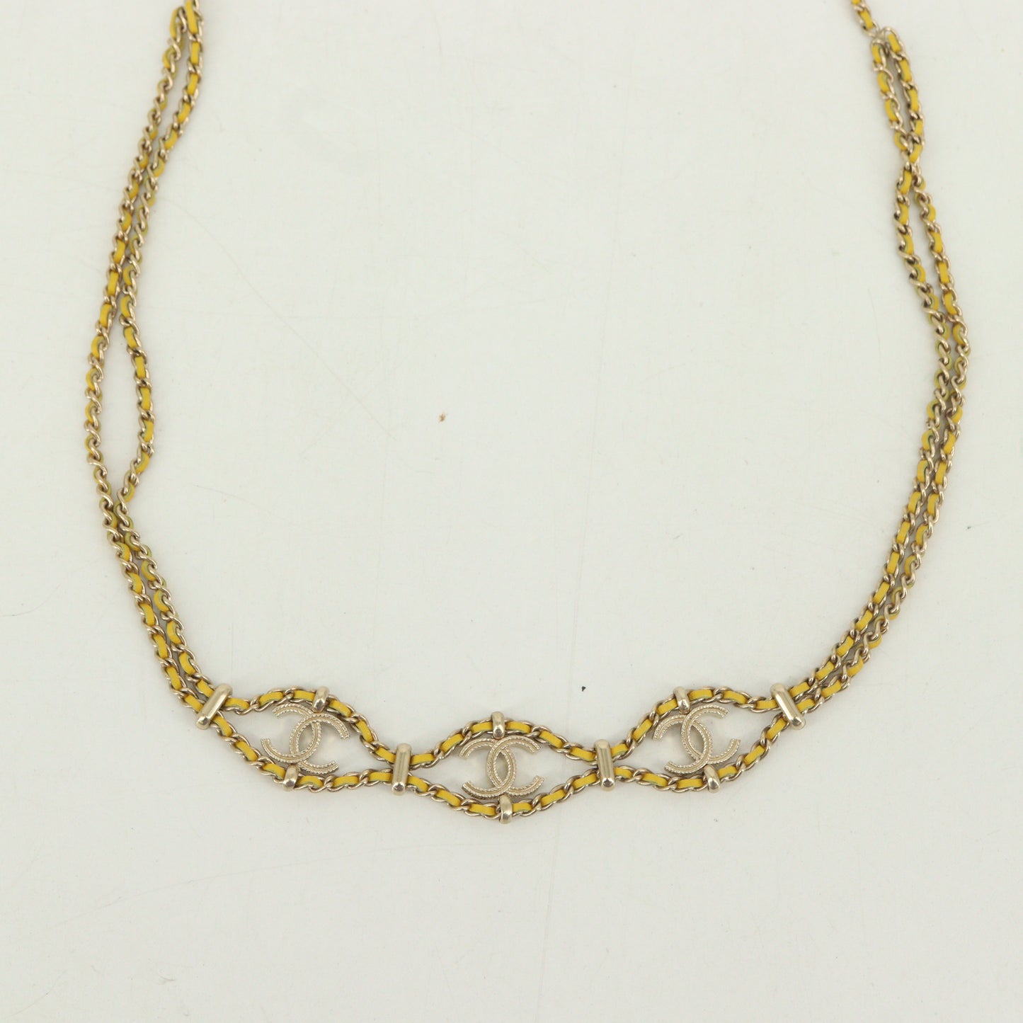 Leather Chain Coco Mark Charm Choker Yellow