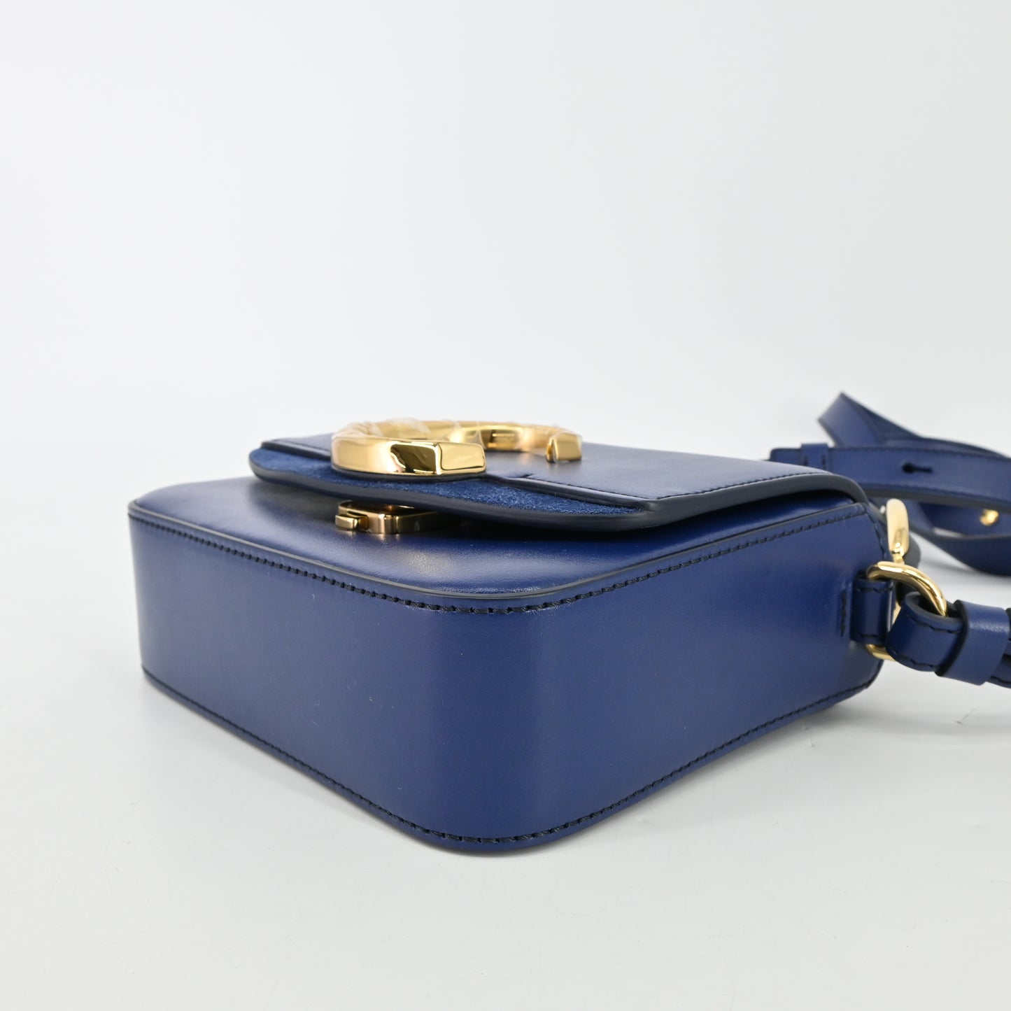 Leather 2WAY shoulder mini bag in blue